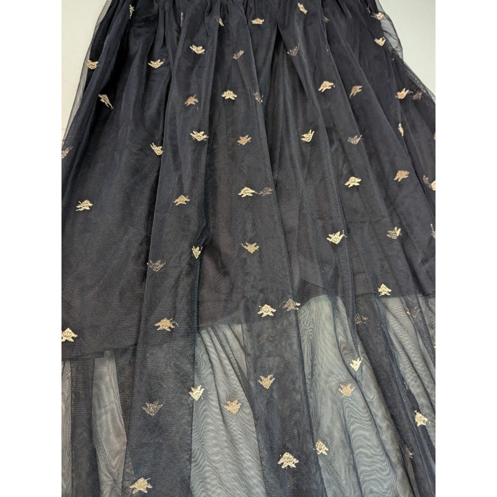 Romantic Black Embroidered Bee Mesh Maxi Dress | Ethereal Dark Cottagecore - Picture 9 of 16